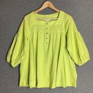 Sandro Blouse Womens Medium Green Lagenlook Linen Shirt Boho Cottagecore Top